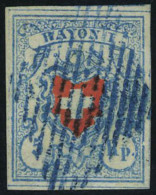 Oblitéré N° 20, 5 Rp Bleu Et Rouge, Marges énormes, Superbe, Signé Brun - Autres & Non Classés