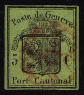 Oblitéré N° 3, 5c Noir Sur Vert, Port Cantonal Réparé, Aspect T.B. - Other & Unclassified
