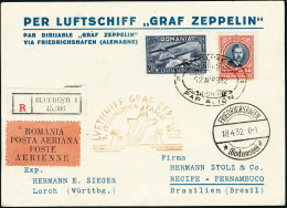 Lettre Zeppelin 3è SAF 1932. C.P. Recommandée Bucuresti 12 Apr 932, Pour Récife. CàD De... - Autres & Non Classés