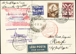 Lettre Zeppelin 6è SAF 1933. C.P. Non Illustrée. CàD Budapest 033 Sep, Pour Recife. CàD... - Autres & Non Classés