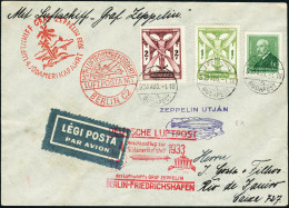 Lettre Zeppelin 4è SAF 1933. Lettre CàD Budapest 93.3 Aug, Pour Rio De Janeiro. Au Verso Cachet... - Autres & Non Classés