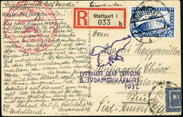 Lettre N°36. Sur C.P. Recommandée De Stuttgart (23.8.32). Zeppelin 5è SAF 1932, Pour Santiago De... - Autres & Non Classés