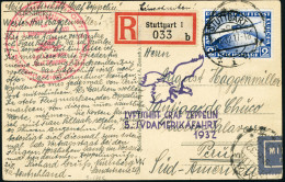 Lettre N°36. Sur C.P. Recommandée De Stuttgart (23.8.32). Zeppelin 5è SAF 1932, Pour Santiago De... - Altri & Non Classificati