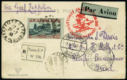 Lettre Zeppelin 4 SAF 1933, CP Rec. Càd Tunis 25 VII 33, Càd De Transit Marseille 26.7.33 Et... - Autres & Non Classés