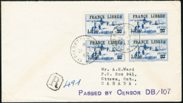 Lettre N°277. Bloc De 4ex S/LR (24.8.42), Pour Ottawa. Cachet De Censure. Au Verso CàD De Transit... - Autres & Non Classés