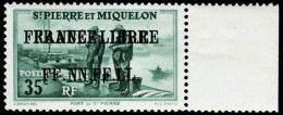 Neuf Sans Charnière N° 254a, 35c Vert Double Surcharge France Libre, Bdf, Superbe, Signé Calves +... - Other & Unclassified