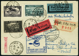 Lettre Zeppelin  3 SAF 1933, CP Rec. De Casablanca 26.6.33, Càd De Transit Friedrichshafen 1.7.33 Pour... - Sonstige & Ohne Zuordnung