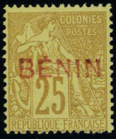 Neuf Sans Gomme N° 8B, 25c Bistre Jaune Surcharge Bénin En Rouge Ave Accent, Non émis, T.B. Rare... - Sonstige & Ohne Zuordnung