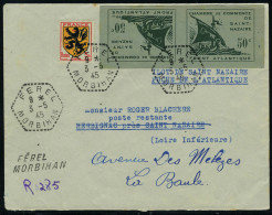 Lettre N° 8/9, 50c Et 2f St Nazaire, Paire Non Dentelée Tête Bêche Sur 2 LR Obl Ferel... - Autres & Non Classés