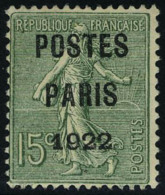 Neuf Sans Gomme N° 31, 15c Postes Paris 1922, T.B. - Autres & Non Classés