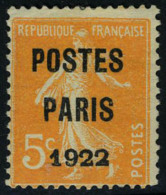 Neuf Avec Charnière N° 30, 5c Orange Postes Paris 1922 T.B. - Autres & Non Classés