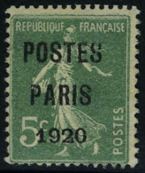 Neuf Sans Gomme N° 24, 5c Vert Postes Paris 1920 T.B. Signé Brun - Autres & Non Classés