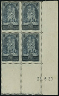 Neuf Sans Gomme N° 259b, 3f Cathédrale De Reims, Type III Bloc De 4 Coin Daté 23.6.30 T.B.... - Autres & Non Classés