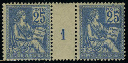 Neuf Sans Charnière N° 118, 25c Bleu Mouchon Type II, Paire Millésime 1, Très Lég... - Autres & Non Classés