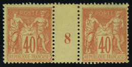 Neuf Avec Charnière N° 94, 40c Rouge Orange Type II Paire Hor Millésime 8 T.B. - Autres & Non Classés