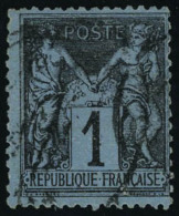 Oblitéré N° 84, 1c Noir Sur Bleu De Prusse, T.B. Signé Calves - Altri & Non Classificati