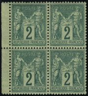 Neuf Sans Charnière N° 74, 2c Vert Type II, Bloc De 4, Excellent Centrage, Bdf, Superbe - Autres & Non Classés