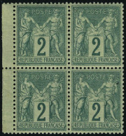 Neuf Sans Charnière N° 74, 2c Vert Type II, Bloc De 4, Excellent Centrage, Bdf, Superbe - Other & Unclassified