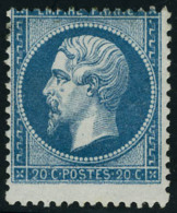 Gomme Non Originale N° 22, 20c Bleu Variété De Piquage, T.B. - Altri & Non Classificati