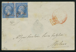 Lettre N° 22, 20c Bleu, Paire Hor. Sur L. Obl. étoile Rouge + Càd Rouge Du Palais De... - Sonstige & Ohne Zuordnung