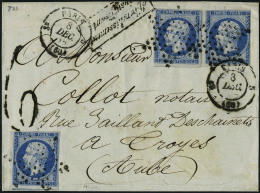 Lettre N° 14Aa, 20c Bleu Foncé X 3 Ex Sur L.  Paris 5.  8déc 55. Taxe 6 Et Cachet... - Autres & Non Classés