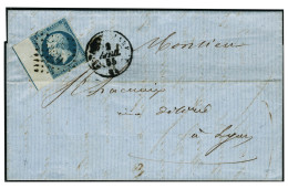 Lettre N°14. 20c Bleu. BdF Avec Filet D'encadrement Oblitéré S/Lettre Pour Lyon. (Pli D'archive... - Andere & Zonder Classificatie