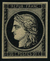 Neuf Avec Charnière N° 3F, 20c Noir, Réimpression, Cl, T.B. - Altri & Non Classificati