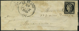 Lettre N° 3, 20c Noir Bdf, Obl Grille Sur L + Cad Type 13 29 Janv. 1849, T.B. - Other & Unclassified