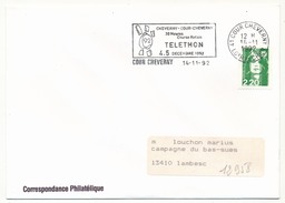 FRANCE - Env. Affr 2,20 Briat - OMEC "COUR CHEVERNY (Loir Et Cher) - 30 Heures Course Relais TELETHON - 1992 - Athlétisme