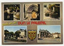 {73943} 23 Creuse Dun Le Palestel , Multivues ; Lavoir  Porche De L' église  Fontaine  Mairie Et Ecole Place De La Poste - Dun Le Palestel