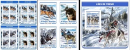 S. Tomè 2017, Animals, Sledge Dogs, 4val In BF +BF +4sheetlets, IMPERFORATED - Arctic Wildlife