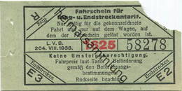 Deutschland - Leipzig - Fahrschein Für Ring- Und Endstreckentarif - L.V.B. 1938 - Europe