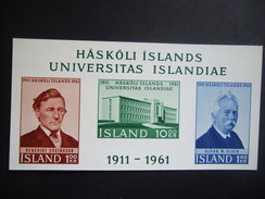 ICELAND 1961 50 YEARS UNIVERSITY OF ISLAND  YVERT BLOC 3 /MICHEL BLOK 3  MNH**   (E4204-035) - Nuevos