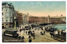 RB 1155 - Early Postcard - Trams & Clock Tower - Douglas Isle Of Man - Isla De Man