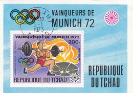 REPUBLIQUE DU TCHAD - BLOC VAINQUEURS DE MUNICH 72- HALTERES  - OBLITERATION FORT-LAMY 5.1.73   / 6242 - Zomer 1972: München