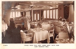05828 "CUNARD WHITE STAR LINER - QUEEN MARY - 80773 TONS - CABIN VERANDAH GRILL" INTERNO CABINA.CART NON SPED - Bancos