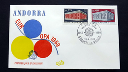 Andorra Franz. 214/5 FDC, ESST La Vieille, EUROPA/CEPT 1969 - Brieven En Documenten