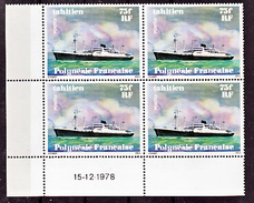 Polynésie Française 126 Bateau Bloc De 4 Coin Daté 15 12 78 Neuf * * TB  MNH Cote 25 - Ungebraucht