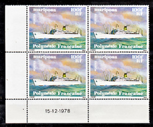 Polynésie Française 127 Bateaux Bloc De 4 Coin Daté 15 12 78 Gomme Tropicale Neuf * * TB  MNH Cote 42 - Unused Stamps