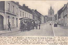 Bonsecours - La Grand'rue, Vue De L'arrêt Du Tramway (top Animation, Chevaux, Tram, 1906) - Péruwelz