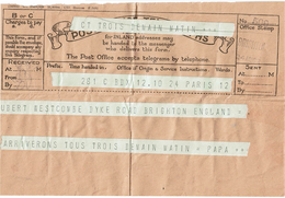 LCTN47/5 - GRANDE BRETAGNE  TELEGRAMME ANNEES 1920 AVEC SON ENVELOPPE - Marcophilie