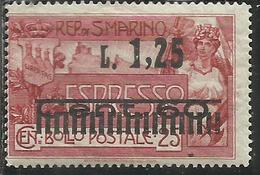 REPUBBLICA DI SAN MARINO 1927ESPRESSI ESPRESSO SOPRASTAMPATO SPECIAL DELIVERY SURCHARGED LIRE 1,25 SU CENT.60 SU 25c MNH - Eilpost