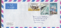 TANZANIE  Lettre  Oiseaux Autruches Poissons Requin Flamants Rose - Struzzi