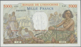 Tahiti: 1000 Francs ND(1940-57) P. 15 In Exceptional Condition For This Type Of Large Size Note, Very Crisp Original, Br - Altri – Oceania