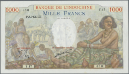 Tahiti: 1000 Francs ND(1940-57) P. 15 In Exceptional Condition For This Type Of Large Size Note, Very Crisp Original, Br - Autres - Océanie