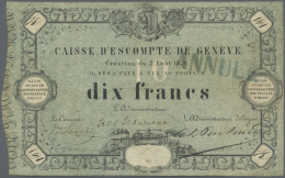 Switzerland / Schweiz: 10 Francs 1856, Caisse D'Escompte De Genève, P. S311, Stamped "Annulé", Used With S - Svizzera