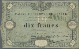 Switzerland / Schweiz: 10 Francs 1856, Caisse D'Escompte De Genève, P. S311, Stamped "Annulé", Used With S - Suisse