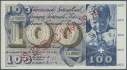 Switzerland / Schweiz: 100 Franken 1956 Specimen P. 49As, Zero Serial Numbers, Red Specimen Overprint, Light Dints In Pa - Switzerland