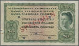 Switzerland / Schweiz: 50 Franken 1945 Specimen P. 42s, Rare Unissued Banknote, 5 Star Cancellation Holes, Red Specimen - Svizzera