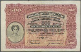 Switzerland / Schweiz: 500 Franken 1931 P. 36, Used With Folds In Paper, Light Handling, Some Pinholes, 2 Ink Dots At Up - Suisse